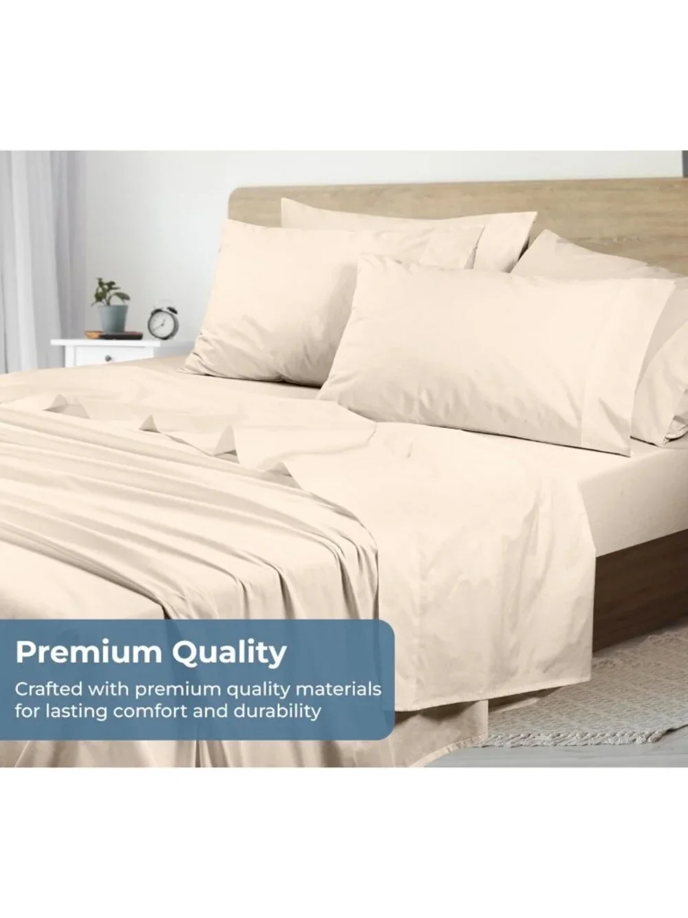 Organic Cotton King Sheet Set - 100% Percale Weave - 4 Pieces - Cream Bed Sheets